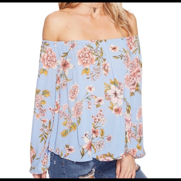 Billabong Floral Off-Shoulder Blouse - Blue and Pink - Picture 1 of 5